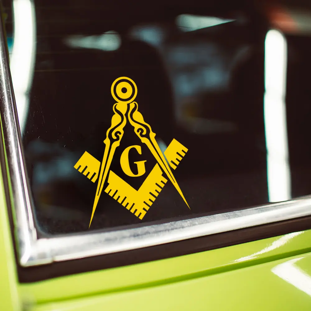 2PCS/SET For Car Windows, Freemasonry Themed Items, Decal For Cars, Sticker Decals, Stickers For Cars, Automotive Decals, Automobile Decals, Classic Compass & Square, Letter G Logo, Bright Yellow Color Scheme