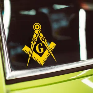 2PCS/SET For Car Windows, Freemasonry Themed Items, Decal For Cars, Sticker Decals, Classic Compass & Square + Letter G Logo + Bright Yellow Color Scheme + Solemn Style Decor, Vehicle Exterior Decoration, Car Stickers