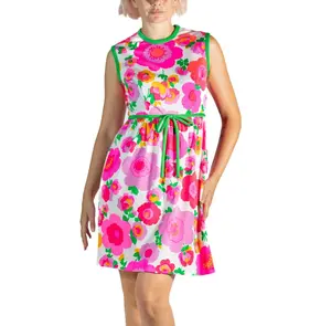1960S Hot Pink & Green Polyester Jersey Mod Mini Dress