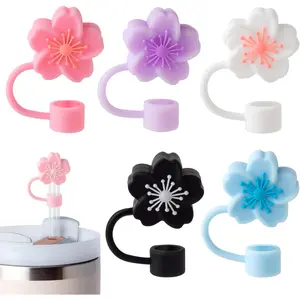 6PCS Flower Silicone Reusable Straw Covers Toppers Straw Tips Protectors Accessories for 30&40 Oz 10mm 0.4in Cup Straws