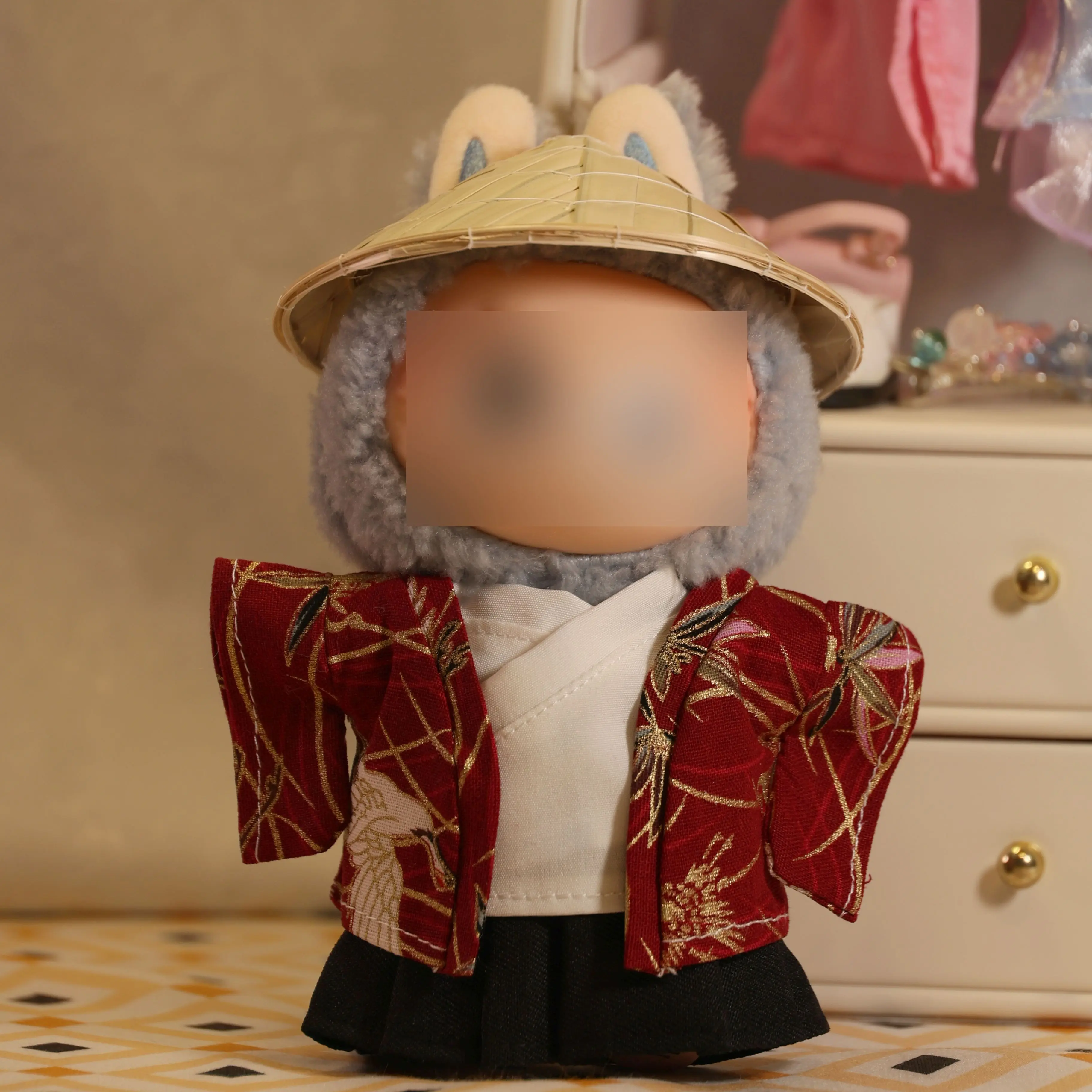 The Crimson Crane Red Haori Set for Labubu