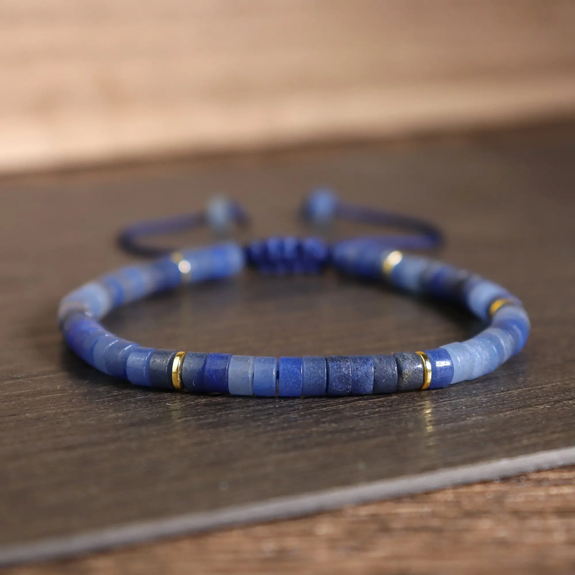 Natural Blue Aventurine Stone Bracelet Healing Crystal Barrel Gemstone Braided Dainty Bracelet Handmade Minimalist Style Gift for her, gift for him