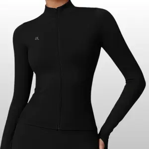 Jet Black Elate Zip -  Compressive Fit with Thumbholes True to Size 90% Nylon 10% Spandex Contour Waist Design