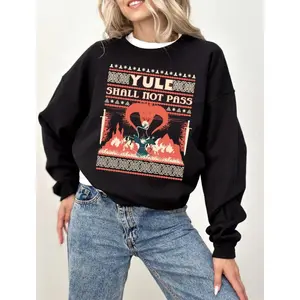 Yule Shall Not Pass Unisex Sweatshirt, Funny Lord Of The Rings Christmas Pullover Hoodie, Fantasy Movie Tshirt, Unisex Sweater Pullover Tee