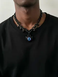 Gothic Devil Eye Cuban Chain, Men's Hip Hop Punk Dark Clavicle Necklace, Stylish Accessory for Bold Fashionistas, Unique Jewelry Piece
