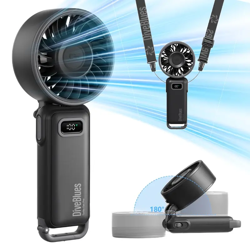 DiveBlues Rechargeable Portable Fan - Handheld, Powerful Airflow, 12-Hour Cooling, 100 Adjustable Settings, Women's Travel Essential Gift, Multi-Speed Household Appliance, Rechargeable Portable Fans