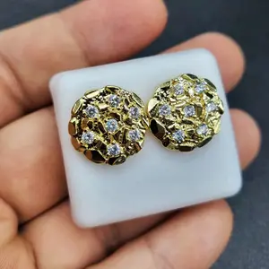 Diamond Gold Nugget Earrings Jewelry Gold Plated Lightweight Comfortable Daily Wear Best Quality Gold Plating
