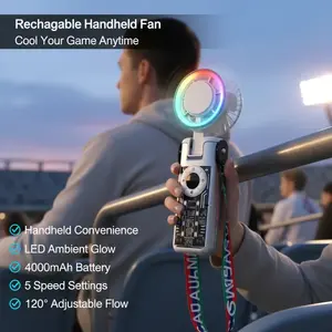 Handheld Clip Fan with LED Ambient Glow, Rechargeable 4000mAh Battery, 5 Speeds, 120° Adjustable Airflow & Ice-Cooling USB Technology - Personal Cooling Fan for World Cup 2026 Stadium Days - The #1 Cooling Essential for US Summer Heatwaves During Matches
