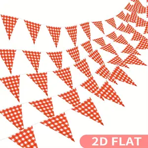 2D FLAT 50 pieces a set Red Checkered Pennant String Flags | Red and White Checkered Pennant Banner, Party Red Checkered Flags