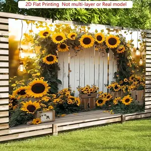 Sunflower Theme Party Backdrop, Vintage Fence Floral Photo Background, Spring Summer Farmhouse Birthday Wedding Decor, Outdoor Party Decoration