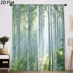2D Flat 2Pcs Nature Birch Forest Print Curtains, Sunlight Through Trees Design Window Drapes for Living Room Bedroom Home Decor Translucent tube bag design