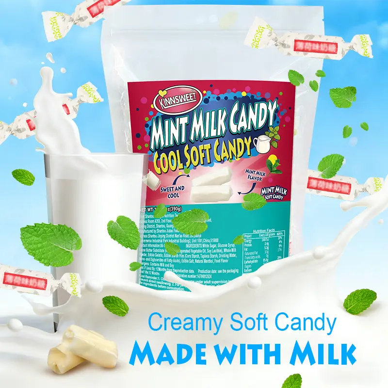 Mint Milk Soft Candy, Creamy Chewy Mint Candy, Individually Wrapped with Edible Rice Paper, Refreshing Sweet Mint Flavor Candy for Snacks, Candy Buffet, Treat Bags, Office Snacks, Holiday Gifts & Parties