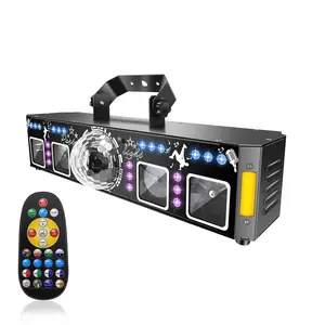 4-Head Laser Party Light with RGB Color Effects, Disco Ball, Sound Activation, and Remote Control – Perfect for Home Parties, DJ Setups, Clubs, KTV Rooms, Birthday Celebrations, Weddings, Stage Shows, and Holiday Events – Multi-Color Laser Beams,