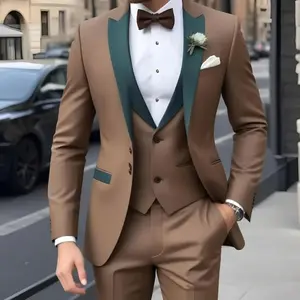 Men's evening gown 2025 New Brown Men's Suit Single-breasted Slim Jacket Pants Banquet Suit Performance Suit