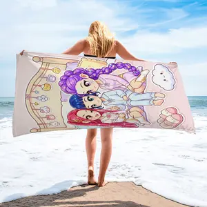K-Pop Cartoon Girl Group Print Beach Towel, Pajama Party Themed Pool Towel, Beach Swimming Vacation Travel Camping Towel, Absorbent Quick-Dry Reusable Multi-Size Bath Towel Blanket, Gentel Sweet Style Fan Gift