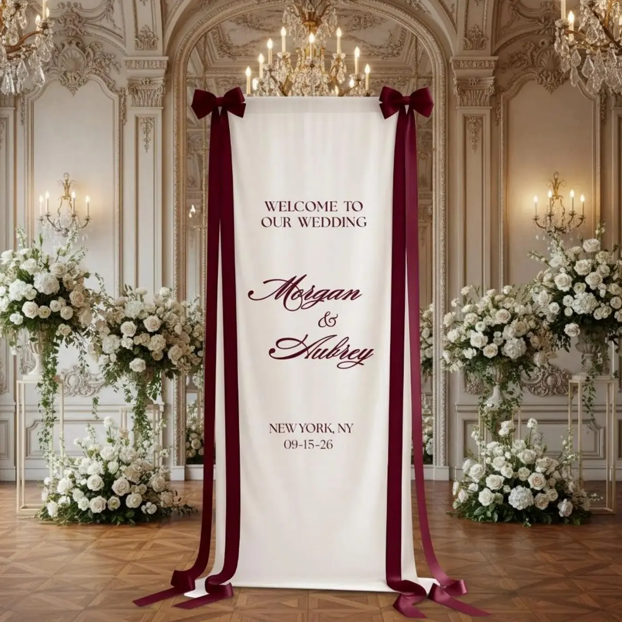 Fabric Wedding Welcome Sign Banner, Modern Wedding Welcome Sign Fabric Polyester Custom Wedding ceremony