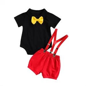 Infant Toddler Baby Boy Gentleman Clothes Short Sleeve Top Overalls Bib Pants Bow Tie Summer Outfit