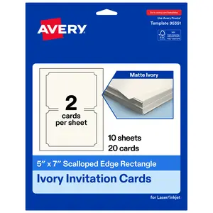 Avery Matte Ivory Invitation Cards, 5" x 7" Rectangle Scalloped Edge