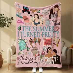 1pc Summer I Turned Pretty TV Show Cozy Blanket - Team Jeremiah & Team Conrad Design, Soft Flannel Sofa Throw for Bed or Couch, - Book & Show Merchandise Gift  Soft, comfortable, lightweight and breathable