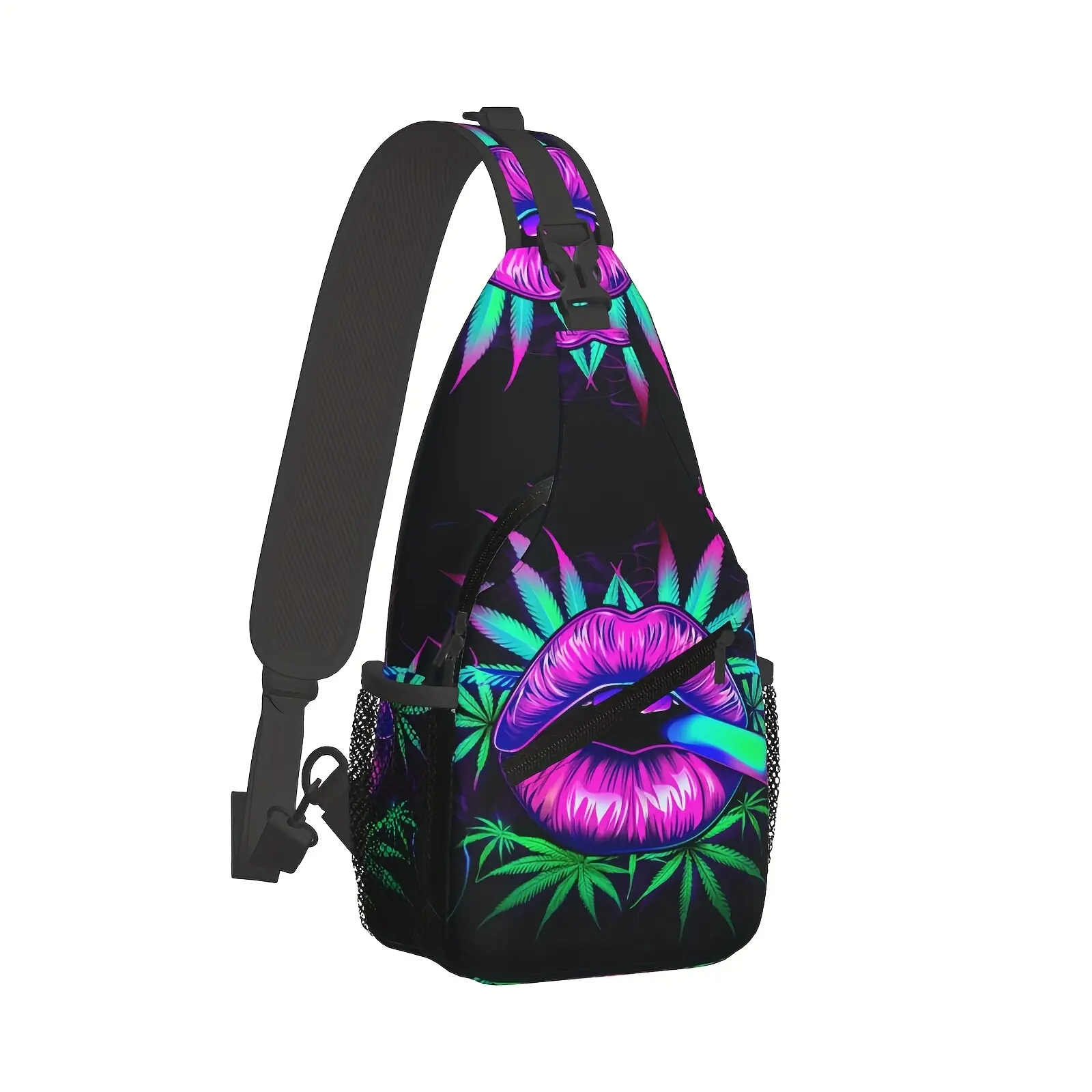 [Made in US] Crossbody Chest Bag Hiking Colored Lips Shoulder Bag Folding Large Capacity Fashion Durable Can Be Used for Shopping, Work, Leisure Travel Beach Bag Fishing Backpack