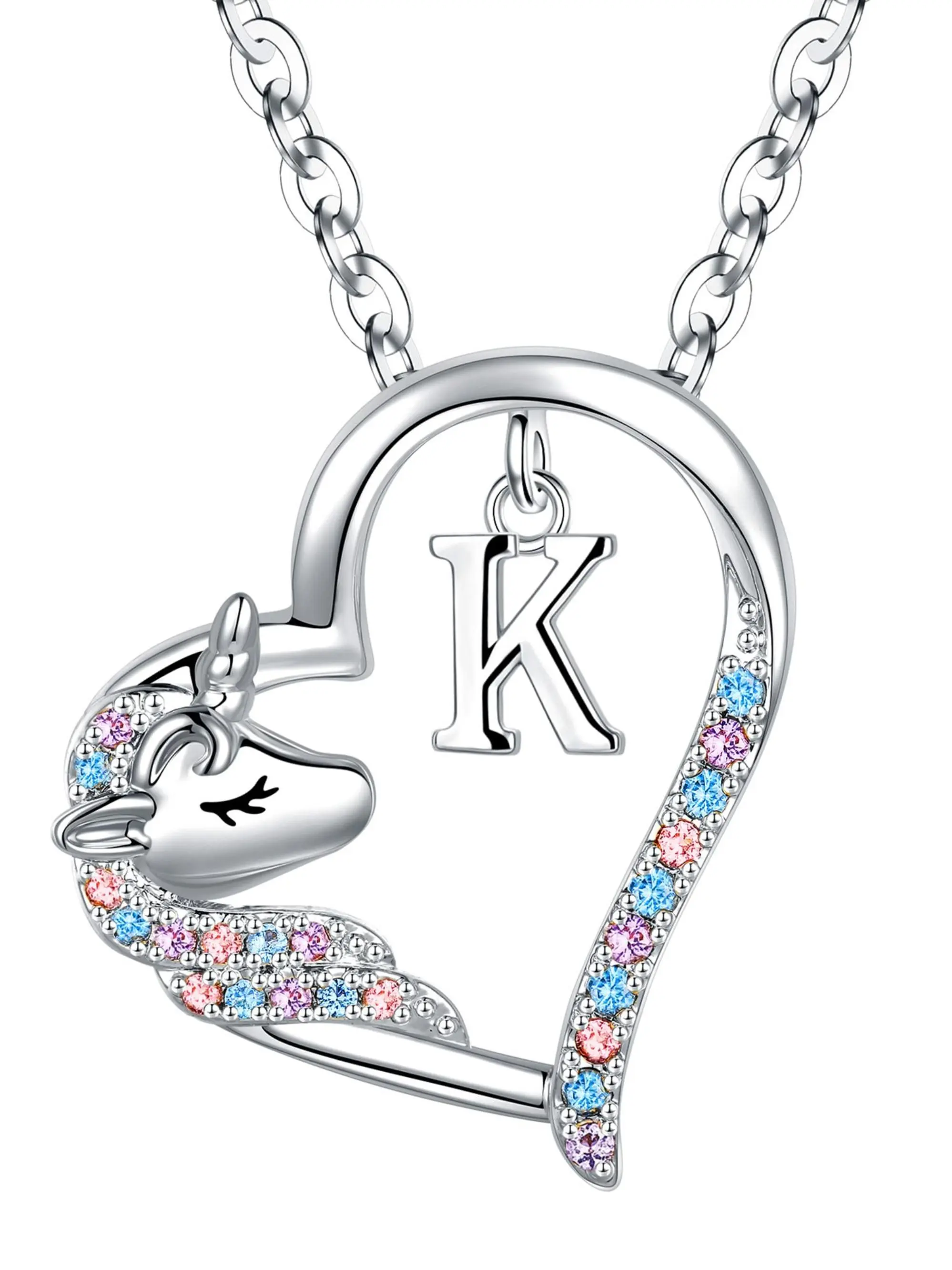 Unicorn Design Heart Shaped Pendant Necklace with Letter Charm, Rhinestone Decor Necklace, Initial Letter Necklace, Trendy Charm Necklaces for Women & Girls, Party Daily Decor, Trendy All-match Jewelry for Birthday Gift