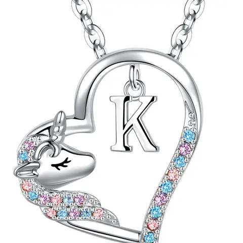 Unicorn Design Heart Shaped Pendant Necklace with Letter Charm, Rhinestone Decor Necklace, Rhinestone Decorated Necklace, Initial Letter Necklace for Women & Girls, Party Daily Decor, Trendy All-match Jewelry for Birthday Gift
