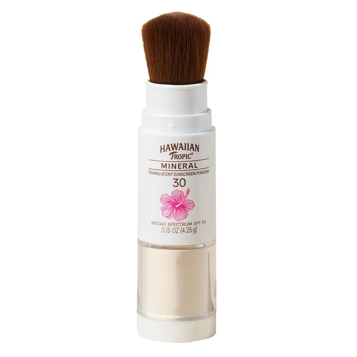 Hawaiian Tropic Mineral Powder Brush SPF 30 | Beach Essentials, Zinc Oxide Mineral Sunscreen Powder SPF, Face Sunblock Travel Size, Brush On Sun Screen Protector for Face and Body, 0.15oz