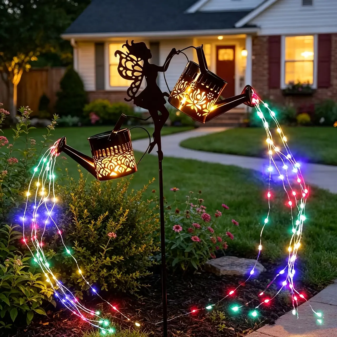Solar Watering Can Garden Lights - Outdoor 150-LED Waterfall String Lights for Yd, Patio, Lawn Flower Bed Decorative Fairy Lighting