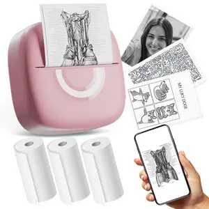 Mini Printer Sticker Thermal Printer with 3 Rolls Paper,  Portable Phone Printer,Study Printer for Pictures, Photos, Journals, DIY, Compatible with Phone & Tablet.