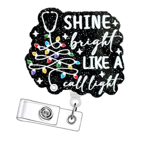 Christmas Retractable Badge Reels, Acrylic ID Holders with Clips for Nurses, Doctors, Students & Office Staff, 15-Piece Set