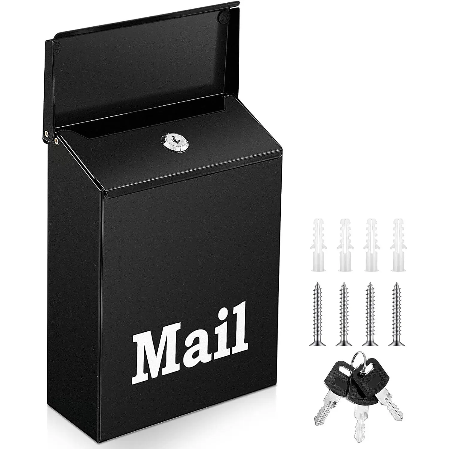 10 x 7 x 3 Inch Medium Black Mailbox with Lock for Outside Wall Mount Classic Galvanized Steel Mailbox Rust Proof Apartment Porch Box Safe Key Drop  Box for