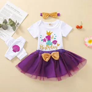 Newborn Baby Girl Outfits Infant Letter Print Romper+Tutu Skirt+Headband+Legging Warmer Coming Home Clothes Set