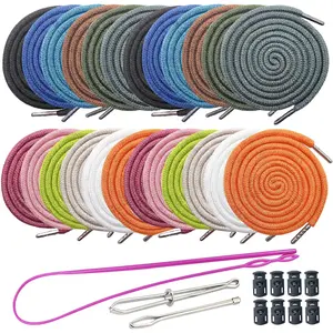 24Pack Replacement Drawstrings Drawcords 8 count Cord Locks for Pants Sweatpants Hoodies Scrubs Jackets Shorts, with 3 count Drawstring Threader Re-Threader Tool 53" Long (12 Color)