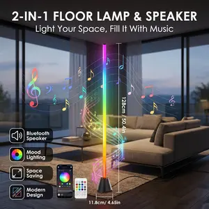 2-in-1 Smart Floor Lamp with Bluetooth Speaker, Color Changing RGB LED Light, Music Rhythm Lighting, APP Remote Control Standing Lamp for Teen Room Gaming Setup Party Room Living Room Decoration