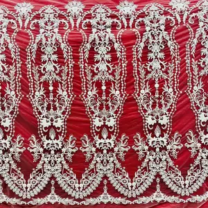 Elegant Formal Beaded Lace Fabric, Embroidered on 100% Polyester Net Mesh - Lace USA GD-237341, Elegant Formal Lace