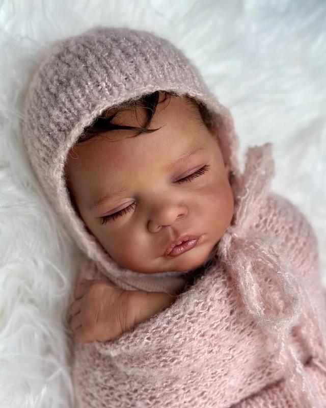 Reborn Baby Doll Black Girl 19 Inch Realistic Newborn Baby Dolls Realistic African American Reborn Doll Toy with Clothes Soft Silicone Vinyl Head & Limbs Lifelike Details Handmade Realistic Veins & Facial Expressions