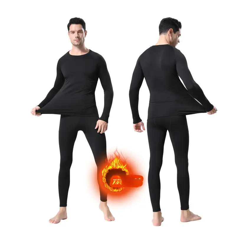 Men's Sporty Chic Thermal Set, 2-Piece Fleece-Lined Polyester Base Layer, Quick-Dry Compression Wear for Fitness & Cycling, Plus Size, Slim Fit, Fitness Equipment
