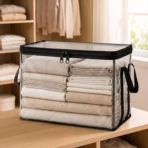 Foldable Clear PVC Storage Bag, Waterproof Dustproof Clothes Organizer with Handle, for Wardrobe Bedroom Closet, Space-Saving Home Organization Bins-YY0