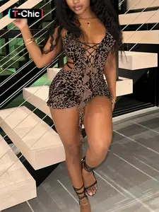 Women's Leopard Print Cut Out Romper, Sexy Fashion Casual Sleeveless Romper for Daily Outdoor Wear, Women Clothing for Summer, Leopard Print Overalls, Womenswear, Sleeveless Spaghetti Strap Overalls, Casual Comfy Jumpsuit