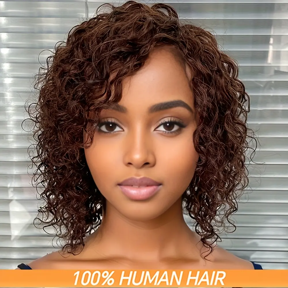 NEW TAG ! Queen\'s Choice Short Hair Spiral Curly Wig Dark Brown 11 Inch Curly Dark Brown and Copper Mix Heat Resistant Side  main image 3