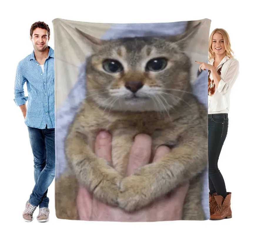 Meimei Cat Flannel Throw Blanket, Cute Kitty Design Soft Cozy Blanket for Couch Sofa Bed, Warm Fleece Blanket for Bedroom Home Decor, Gift for Cat Lovers