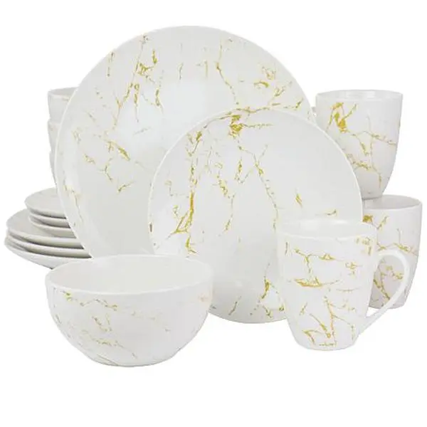 Elama Fine Marble 16-Piece Stoneware Dinnerware Set (Gold & White) Elama Fine Marble 16-Piece Stoneware Dinnerware Set (Gold & White)