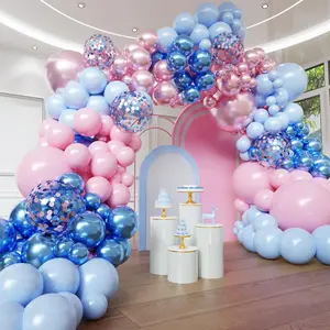 Pink and Blue Balloon Arch Kit, 102pcs Metallic Blue Pink Confetti Difference Sizes Latex Balloons with 16ft Tape Strip & Dot Glue for Baby Shower, Birthday, Gender Reveal Decoration