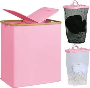 Laundry Hamper with Lid, Double Laundry Hamper with 2 Removable Bags, 2 Section Laundry Basket with  Handles for Bathroom, Bedroom & Laundry Room (, 140L Dual)