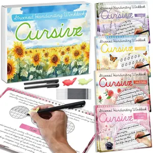 8 Pack Grooved Cursive Handwriting Workbook with Disappearing Ink Pens Magic Grooved Cursive  Handwriting Practice Books Copybooks for  Beginners Learning Activities Supplies