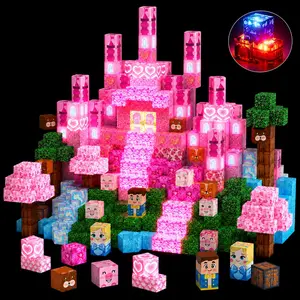 100pcs/150pcs/200pcs Light Up Magnetic Cube Building Blocks, Princess Castle Set, 2cm Stem Toys for Kids, Birthday Gift