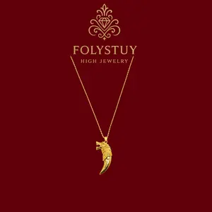 [20mm by 56mm Tiger Tooth Pendant]]【FOLYSTUY (K136)】Tiger and Wolf Tooth Pendant Unisex Animal Basic Design