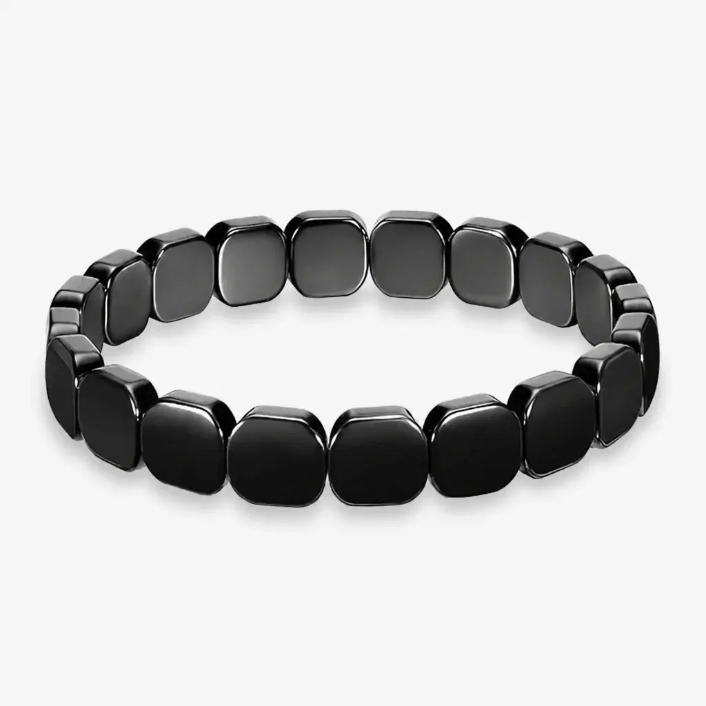 Natural Black Hematite Stone Bracelet for Men Raw Iron Ore Crushed Nugget Beads Asymmetric Beaded Bracelet Y2K Hip Hop Gothic Punk Rock Wristband Retro Industrial Stacking Jewelry Holiday Gift