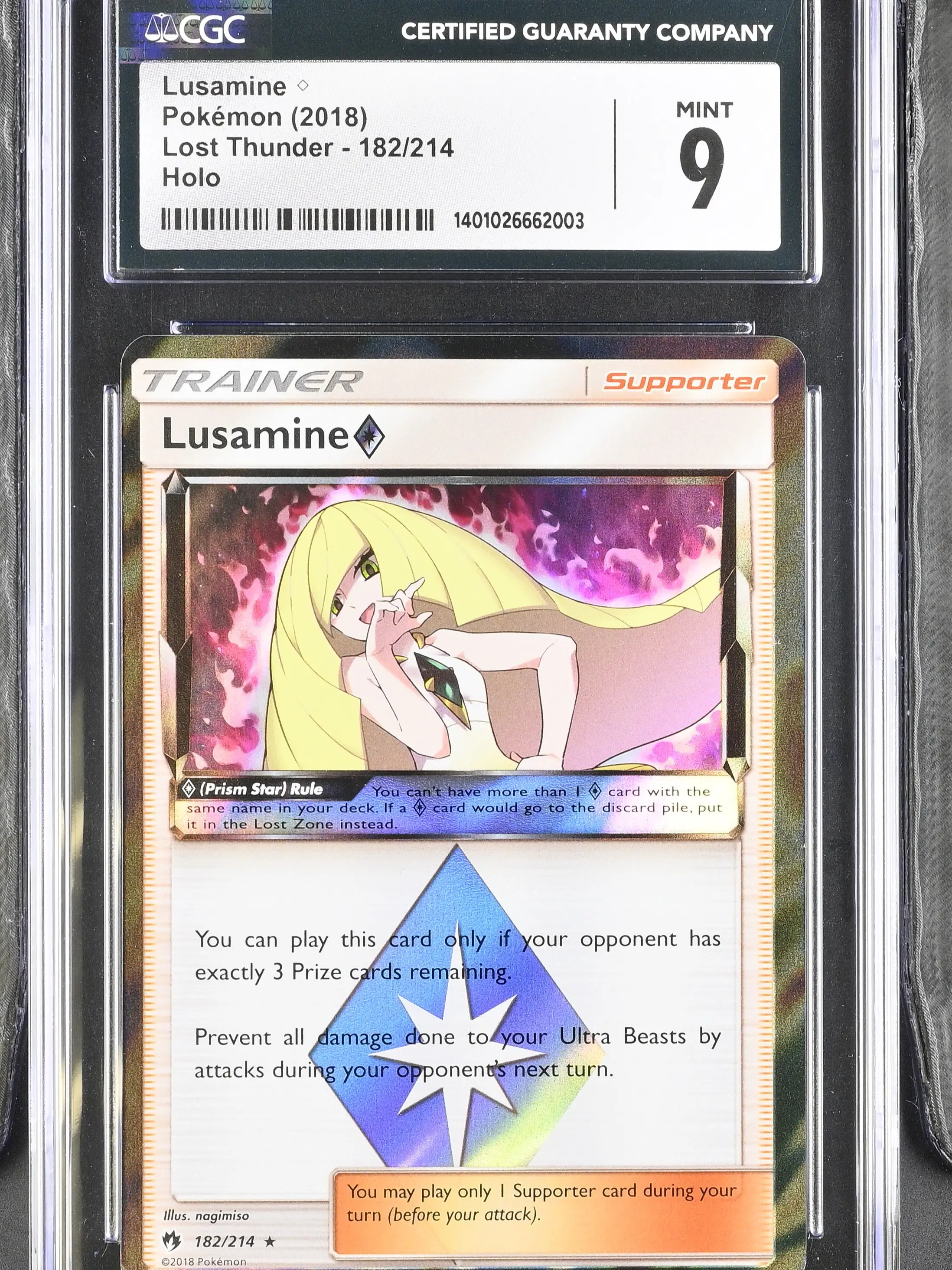 CGC 2018 Pokémon TCG Mint 9 Lusamine Star Sun & Moon Lost Thunder Holo