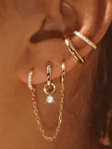 Copper Cubic Zirconia Chain Ear Cuffs, Trendy C-Shape Hoop Earrings for Women, Versatile Earrings, Ideal for Daily Wear, Parties & Weddings, Earcuff